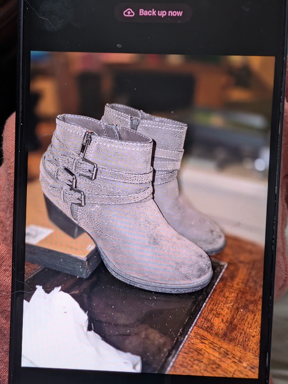 Distressed Grey/Taupe Strappy Ankle Booties – Like New (Size 7)